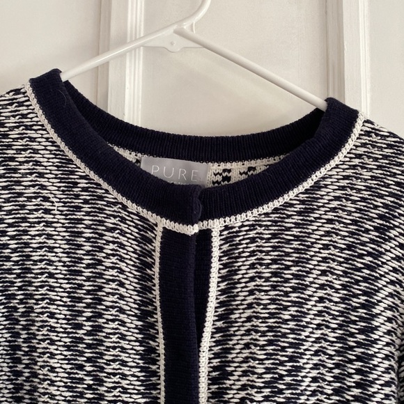 PURE COLLECTION Navy and White Cotton Nautical Snap Front Cardigan with Pockets - Picture 3 of 8